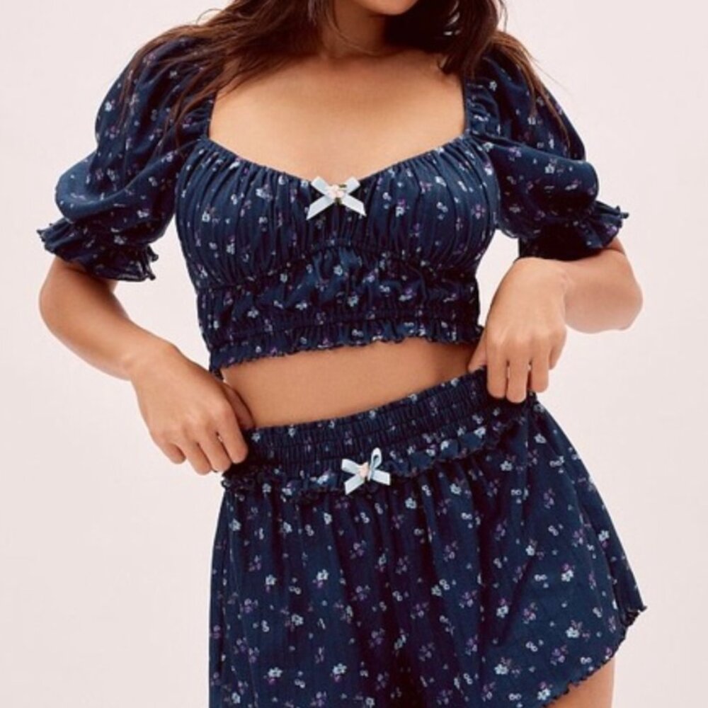 NWOT For Love & Lemons Navy Blue Lola Pointelle PJ Set